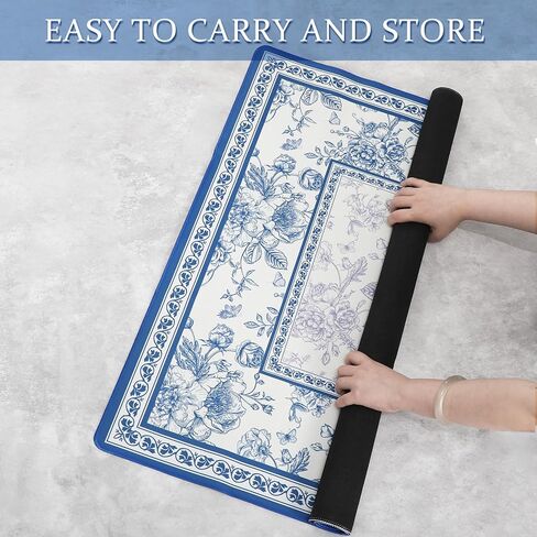 حصيرة ماهجونغ الصينية مع حقيبة حمل مقاس 31.5 بوصة × 31.5 بوصة، حصيرة طاولة على شكل زهرة زرقاء، غطاء طاولة ألعاب غير قابل للانزلاق من الأزهار لألعاب لوحة البطاقات والبلاط in Kuwait