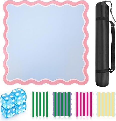 سجادة ماجونج صغيرة للسفر مقاس 22 بوصة - بساط ألعاب ماجونج محمول مع 4 قطع من بلاط ماجونج، وظهر مطاطي غير قابل للانزلاق، وسطح قابل للطي وحقيبة حمل (أزرق) in Kuwait