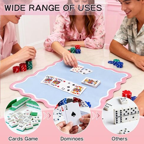 سجادة ماجونج صغيرة للسفر مقاس 22 بوصة - بساط ألعاب ماجونج محمول مع 4 قطع من بلاط ماجونج، وظهر مطاطي غير قابل للانزلاق، وسطح قابل للطي وحقيبة حمل (أزرق) in Kuwait