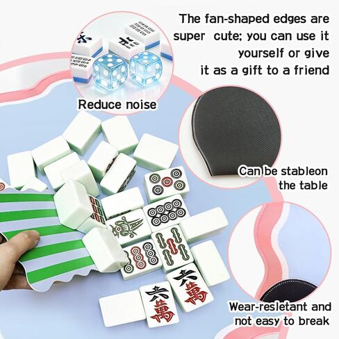 سجادة ماجونج صغيرة للسفر مقاس 22 بوصة - بساط ألعاب ماجونج محمول مع 4 قطع من بلاط ماجونج، وظهر مطاطي غير قابل للانزلاق، وسطح قابل للطي وحقيبة حمل (أزرق) in Kuwait