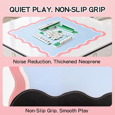 سجادة ماجونج صغيرة للسفر مقاس 22 بوصة - بساط ألعاب ماجونج محمول مع 4 قطع من بلاط ماجونج، وظهر مطاطي غير قابل للانزلاق، وسطح قابل للطي وحقيبة حمل (أزرق) in Kuwait