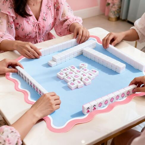 سجادة ماجونج صغيرة للسفر مقاس 22 بوصة - بساط ألعاب ماجونج محمول مع 4 قطع من بلاط ماجونج، وظهر مطاطي غير قابل للانزلاق، وسطح قابل للطي وحقيبة حمل (أزرق) in Kuwait