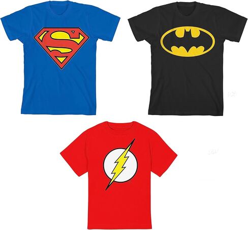 تي شيرتات DC Superhero Logos للشباب مكونة من 3 قطع بياقة دائرية وأكمام قصيرة in Kuwait