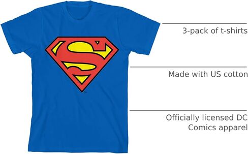 تي شيرتات DC Superhero Logos للشباب مكونة من 3 قطع بياقة دائرية وأكمام قصيرة in Kuwait