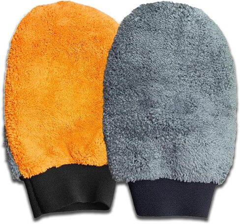 2PCS Car Wash Mitt, Coral Fleece Microfiber Dusting Mitt with Thumb, No Scratch No Lint Cleaning Glove with Elastic Wrist Cuff, Reusable Car Washing and Detailing Supplies (Thumb) in Kuwait