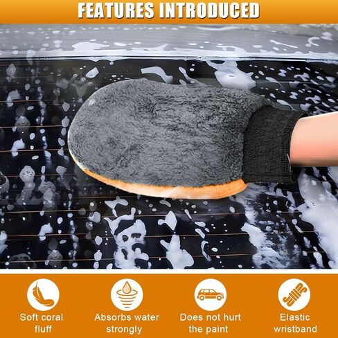 2PCS Car Wash Mitt, Coral Fleece Microfiber Dusting Mitt with Thumb, No Scratch No Lint Cleaning Glove with Elastic Wrist Cuff, Reusable Car Washing and Detailing Supplies (Thumb) in Kuwait