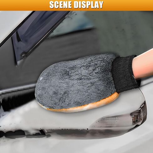 2PCS Car Wash Mitt, Coral Fleece Microfiber Dusting Mitt with Thumb, No Scratch No Lint Cleaning Glove with Elastic Wrist Cuff, Reusable Car Washing and Detailing Supplies (Thumb) in Kuwait