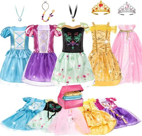 ملابس فائقة الجودة للفتيات من عمر 4 إلى 6 سنوات، فستان الأميرة للفتيات من عمر 3 إلى 8 سنوات، تتضمن 4 عصابات رأس، مثالية للهدايا الاحتفالية in Kuwait
