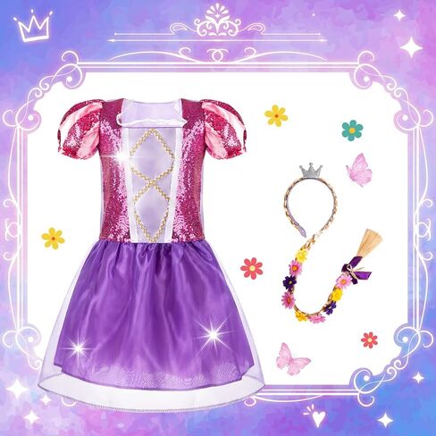 ملابس فائقة الجودة للفتيات من عمر 4 إلى 6 سنوات، فستان الأميرة للفتيات من عمر 3 إلى 8 سنوات، تتضمن 4 عصابات رأس، مثالية للهدايا الاحتفالية in Kuwait