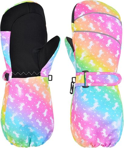 PAMAID Kids Ski Mittens Gloves Waterproof Winter Warm Snow Gloves with Long Cuff for Kids Toddler Girls in Kuwait