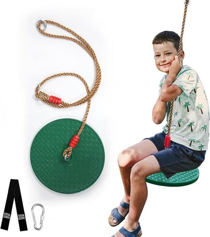 Rotating Disc Swing for Kids - 360° Swivel Seat, No Assembly, Portable Rope Swing - Indoor/Outdoor for Trees, 330lbs Capacity, Ages 3+ (Dark Green) in Kuwait