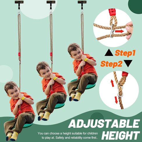 Rotating Disc Swing for Kids - 360° Swivel Seat, No Assembly, Portable Rope Swing - Indoor/Outdoor for Trees, 330lbs Capacity, Ages 3+ (Dark Green) in Kuwait