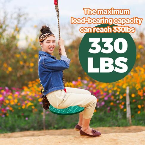 Rotating Disc Swing for Kids - 360° Swivel Seat, No Assembly, Portable Rope Swing - Indoor/Outdoor for Trees, 330lbs Capacity, Ages 3+ (Dark Green) in Kuwait