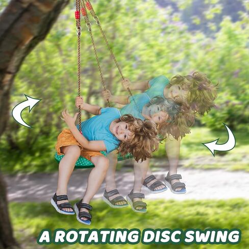 Rotating Disc Swing for Kids - 360° Swivel Seat, No Assembly, Portable Rope Swing - Indoor/Outdoor for Trees, 330lbs Capacity, Ages 3+ (Dark Green) in Kuwait