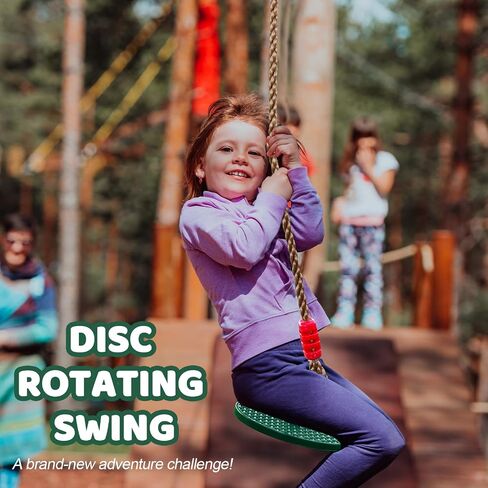 Rotating Disc Swing for Kids - 360° Swivel Seat, No Assembly, Portable Rope Swing - Indoor/Outdoor for Trees, 330lbs Capacity, Ages 3+ (Dark Green) in Kuwait