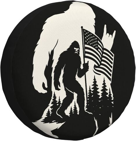 Bigfoot Spare Tire Cover with Patriotic Sasquatch American Flag Forest Design – Waterproof Vehicle Wheel Cover for RV, Truck, Cars Trailer & Camper Decor 15 Inch in Saudi Arabia