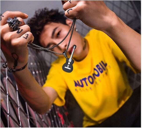 U7 Rock Music Necklace with Adjustable Chain, Stainless Steel 18K Gold Plated Hip Hop Punk Rock Sign Horn/Headphone/Microphone Necklaces for Men Women Teens in Kuwait