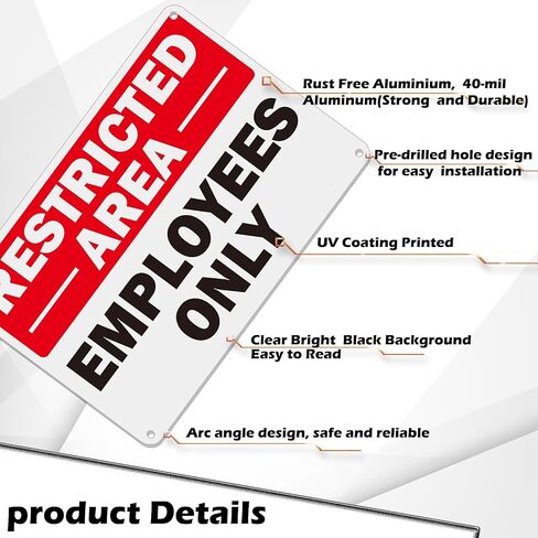 Restricted Area Sign,2 Pack 9"x6" Authorized Personnel Only Do Not Enter Aluminum Metal Sign with Strong Adhesive Tape and Pre-Drilled for Easy Mount Weatherproof for Indoor or Outdoor Use in Saudi Arabia