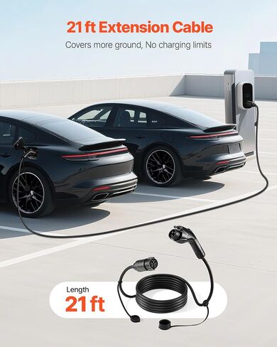كابل تمديد شاحن VEVOR EV، سلك تمديد 48 أمبير 21 قدم J1772 متوافق مع شواحن السيارات الكهربائية 120 فولت-240 فولت SAE J1772، المستوى 1/المستوى 2 IP66 كابل شحن السيارة شديد التحمل مع حقيبة حمل in Saudi Arabia