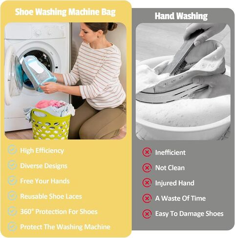 Shoe Washing Machine Bag, Laundry Shoe Bag with Side External Network for Washer and Dryer Reusable Shoe Cleaning Bag for Sneaker Tennis Unstain Cleaner Kit (2pc-yellow) in Saudi Arabia