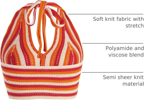 Verdusa Women's Striped Colorblock Tie Backless V Neck Knitted Crop Halter Top in Kuwait