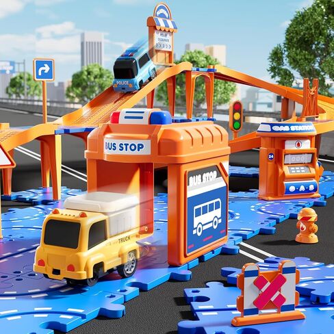 Puzzle Race Car Track Set for Kids 3-5, Floor Puzzle Track Car Set, Toddler Toys for 3 4 5 6 Years Old Boys, Toys Gift for Kids Boys Girls Age 3 4 5 6 7 8 Years Old in Saudi Arabia