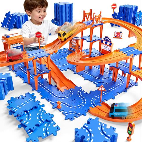 Puzzle Race Car Track Set for Kids 3-5, Floor Puzzle Track Car Set, Toddler Toys for 3 4 5 6 Years Old Boys, Toys Gift for Kids Boys Girls Age 3 4 5 6 7 8 Years Old in Saudi Arabia