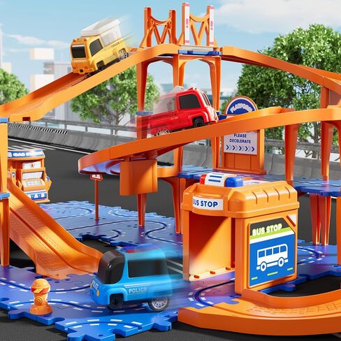 Puzzle Race Car Track Set for Kids 3-5, Floor Puzzle Track Car Set, Toddler Toys for 3 4 5 6 Years Old Boys, Toys Gift for Kids Boys Girls Age 3 4 5 6 7 8 Years Old in Saudi Arabia