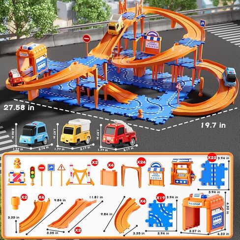 Puzzle Race Car Track Set for Kids 3-5, Floor Puzzle Track Car Set, Toddler Toys for 3 4 5 6 Years Old Boys, Toys Gift for Kids Boys Girls Age 3 4 5 6 7 8 Years Old in Saudi Arabia