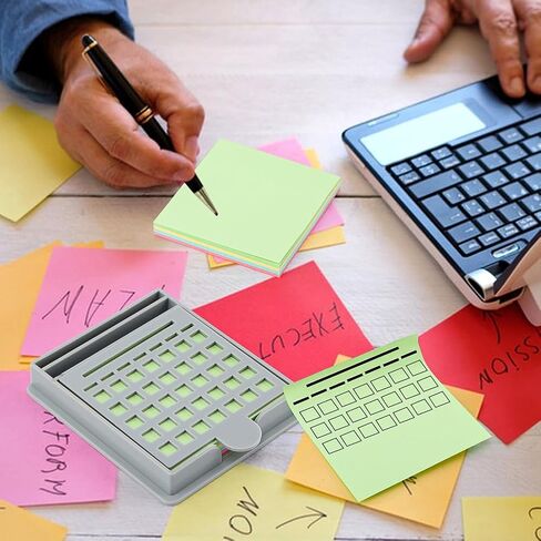 حامل ملاحظات لاصق مع 5 استنسل مختلف وحزمة واحدة من Post-T Note، موزع وسادات لاصقة مقاس 3 × 3 بوصة مع قالب رسم صندوق الخط للمكتب والمنزل (اللون: أسود) in Kuwait