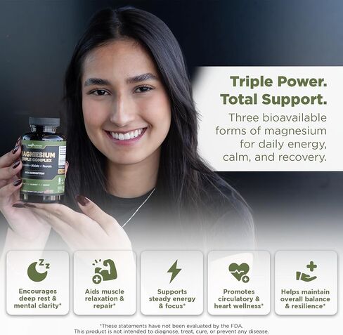 Gade Nutrition Triple Magnesium Complex with Magnesium Glycinate, Magnesium Malate & Magnesium Taurate | Pure Magnesium Supplement for Sleep and Calm, Veggie Capsules | Made in USA in Saudi Arabia