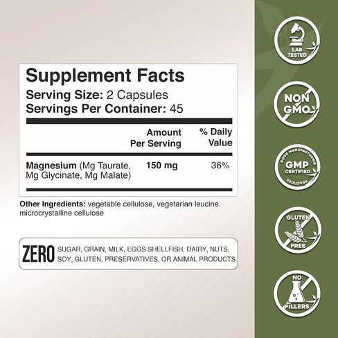 Gade Nutrition Triple Magnesium Complex with Magnesium Glycinate, Magnesium Malate & Magnesium Taurate | Pure Magnesium Supplement for Sleep and Calm, Veggie Capsules | Made in USA in Saudi Arabia