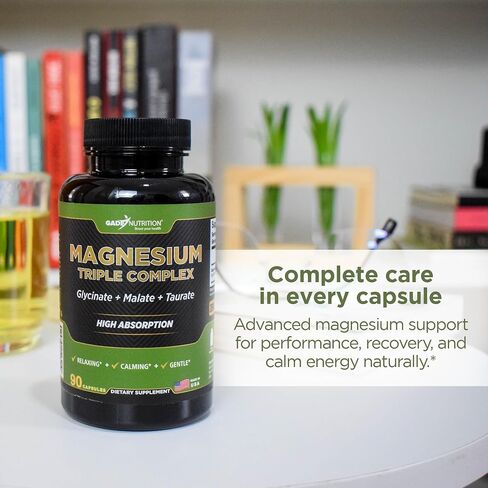 Gade Nutrition Triple Magnesium Complex with Magnesium Glycinate, Magnesium Malate & Magnesium Taurate | Pure Magnesium Supplement for Sleep and Calm, Veggie Capsules | Made in USA in Saudi Arabia