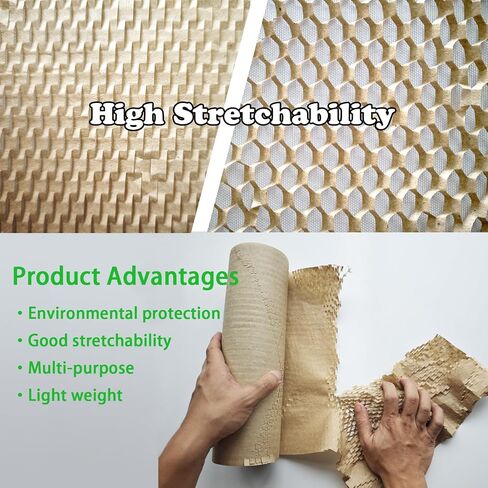 Honeycomb Packing Paper 12" W x 60' L Packing Paper for Moving Products & Gifts Honeycomb Wrapping Paper Recyclable and Biodegradable Cushioning Packing Material with 20 Fragile Stickers in Saudi Arabia