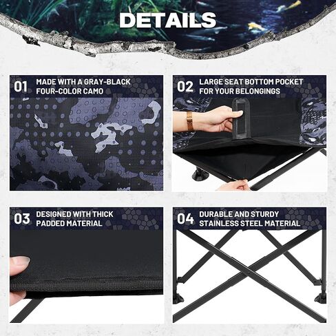 كرسي تخييم قابل للطي، كرسي صيد خارجي للبالغين، شبكة مسامية مع دعامة ظهر عالية وساق قابلة للتعديل، إطار من الألومنيوم لصيد الأسماك، والتخييم، والحديقة، والفناء. in Kuwait