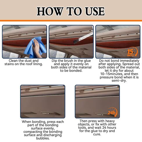 غراء بطانة السيارة 3.53 أونصة، لاصق قوي لتنجيد السيارات مع فرشاة، إصلاح شفاف، مناسب للنسيج والجلود in Kuwait