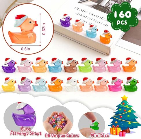 160pcs Luminous Mini Christmas Resin Ducks Dollhouse Accessories Miniature Figurines to Hide Tiny Little Duck Bulk Glow in The Dark for Micro Garden Landscape Aquarium Craft Party Favors Toy in Saudi Arabia