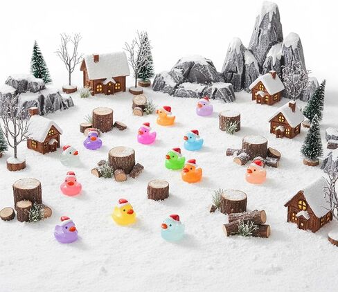 160pcs Luminous Mini Christmas Resin Ducks Dollhouse Accessories Miniature Figurines to Hide Tiny Little Duck Bulk Glow in The Dark for Micro Garden Landscape Aquarium Craft Party Favors Toy in Saudi Arabia