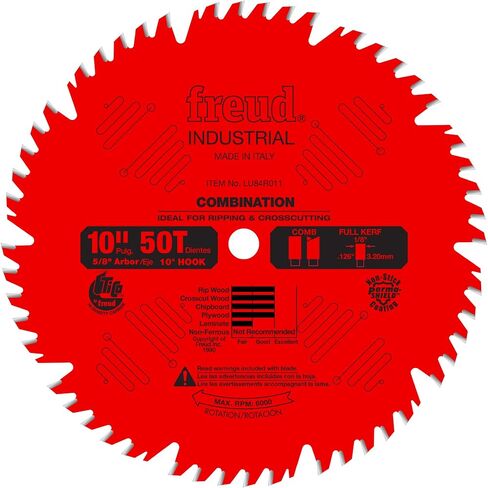 Freud Combination Saw Blade with Premium Tico Hi-Density Carbide Combination Blend for Maximum Performance - 10" Diameter, 50 Teeth, Comb Grind - LU84R011 in Saudi Arabia