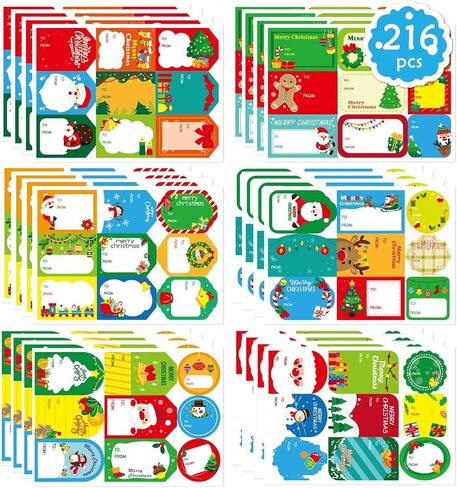 216PCS Merry Christmas Gift Tags, Self Adhesive Christmas Name Tags Stickers for Christmas Presents Christmas Gift Labels Stickers for Bags Cards Envelope Holiday Present Name Labels in Saudi Arabia