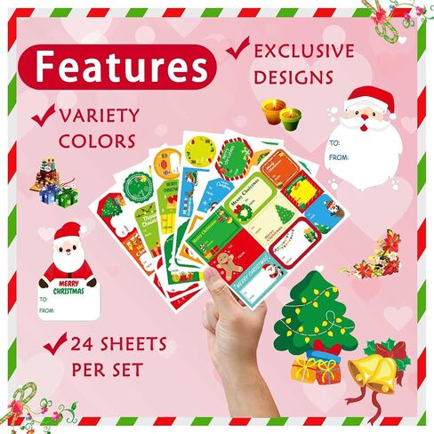216PCS Merry Christmas Gift Tags, Self Adhesive Christmas Name Tags Stickers for Christmas Presents Christmas Gift Labels Stickers for Bags Cards Envelope Holiday Present Name Labels in Saudi Arabia