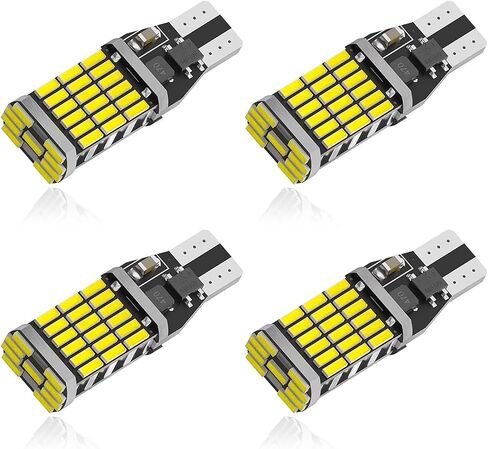 4 قطع 921 لمبة إضاءة عكسية LED، ضوء الفرامل 921 لمبة LED T15 4014 45SMD 6500K شرائح فائقة السطوع، مصابيح إشارة الانعطاف العالمية الخالية من الأخطاء في Canbus الثالثة لإيقاف الشحن (أبيض) in Kuwait