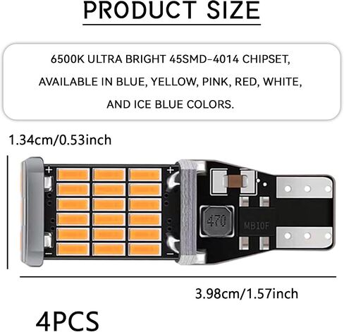 4 قطع 921 لمبة إضاءة عكسية LED، ضوء الفرامل 921 لمبة LED T15 4014 45SMD 6500K شرائح فائقة السطوع، مصابيح إشارة الانعطاف العالمية الخالية من الأخطاء في Canbus الثالثة لإيقاف الشحن (أبيض) in Kuwait