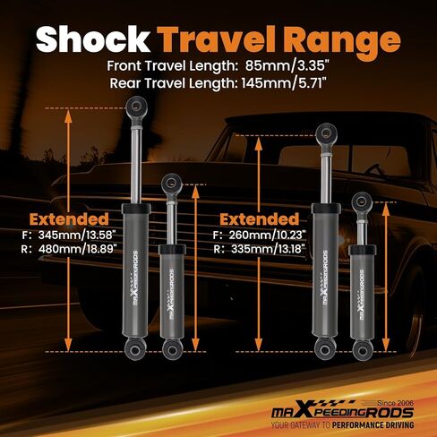 ممتص صدمات maxpeedingrods 2-3 بوصة أمامي و4-5 بوصة خلفي لسيارة Chevy C10 1963-1972، مجموعة صدمات خفض مطورة مشحونة بالنيتروجين in Kuwait