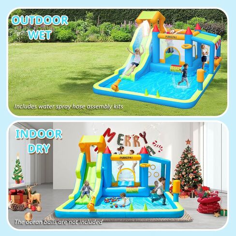Inflatable Bounce House for Kids with Toy Market Stand Slide Splash Pool Bouncer Climbing Wall Water Gun Ball Dart, Trampoline, Bouncy Castle for Outdoor Indoor Christmas in Saudi Arabia