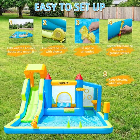 Inflatable Bounce House for Kids with Toy Market Stand Slide Splash Pool Bouncer Climbing Wall Water Gun Ball Dart, Trampoline, Bouncy Castle for Outdoor Indoor Christmas in Saudi Arabia