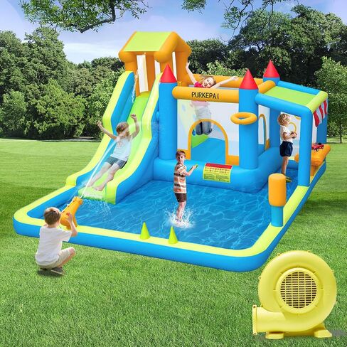Inflatable Bounce House for Kids with Toy Market Stand Slide Splash Pool Bouncer Climbing Wall Water Gun Ball Dart, Trampoline, Bouncy Castle for Outdoor Indoor Christmas in Saudi Arabia