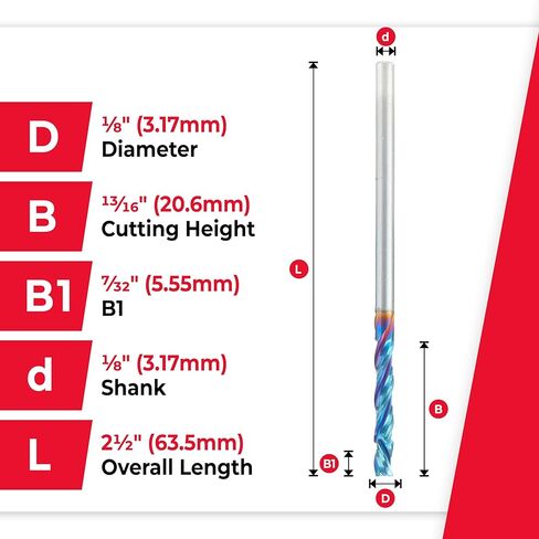 Amana Tool 46015-K CNC SC Spektra Extreme Tool Life Coated Compression Spiral 1/8 D x 13/16 CH x 1/8 SHK x 2-1/2 Inch Long 3 Flute Router Bit in Saudi Arabia