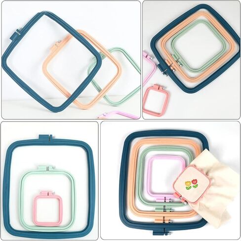 Angoily 3pcs Square Embroidery Hoop Adjustable Holder Colors Adults Quilting Making Hoops for Craft Plastic in Saudi Arabia
