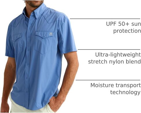 HUK mens Diamond Back Solid Short Sleeve Button Down Shirt, Fishing Shirt for Men Button Down Shirt in Saudi Arabia